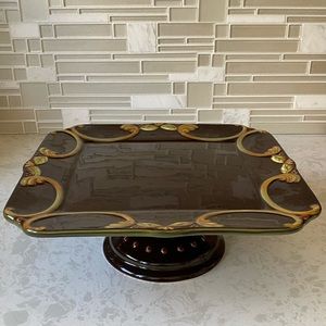 Brown w/ berry trim Pedestal Cake Plate